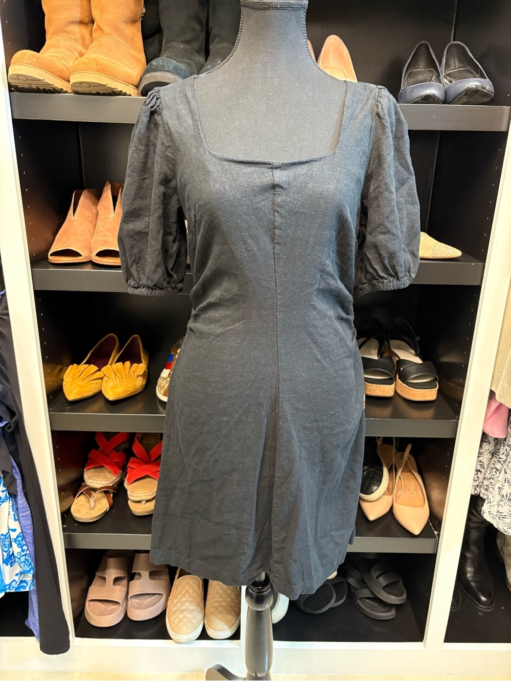 a new day Black Square Neck Puff Sleeve Mini Dress